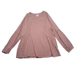 J. Jill Top Womens Medium Pink Rose Lace Tunic Boho Peasant Long Sleeve Festival